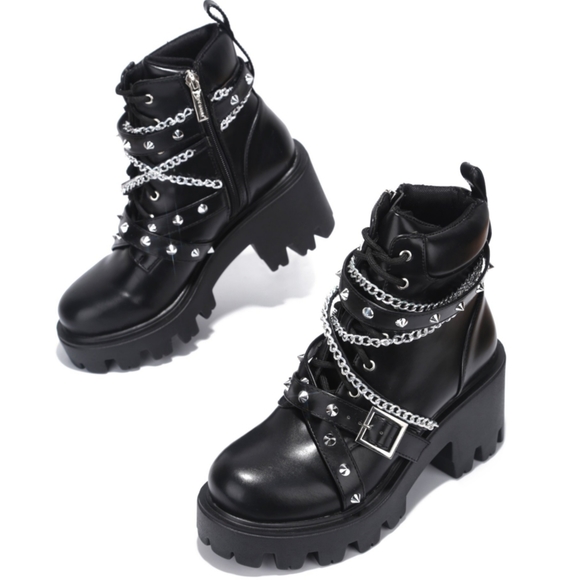 𝙇𝙖𝙨𝙩 𝙎𝙞𝙯 7 🖤Chain & Stud Buckle Lug Sole B - Picture 4 of 11
